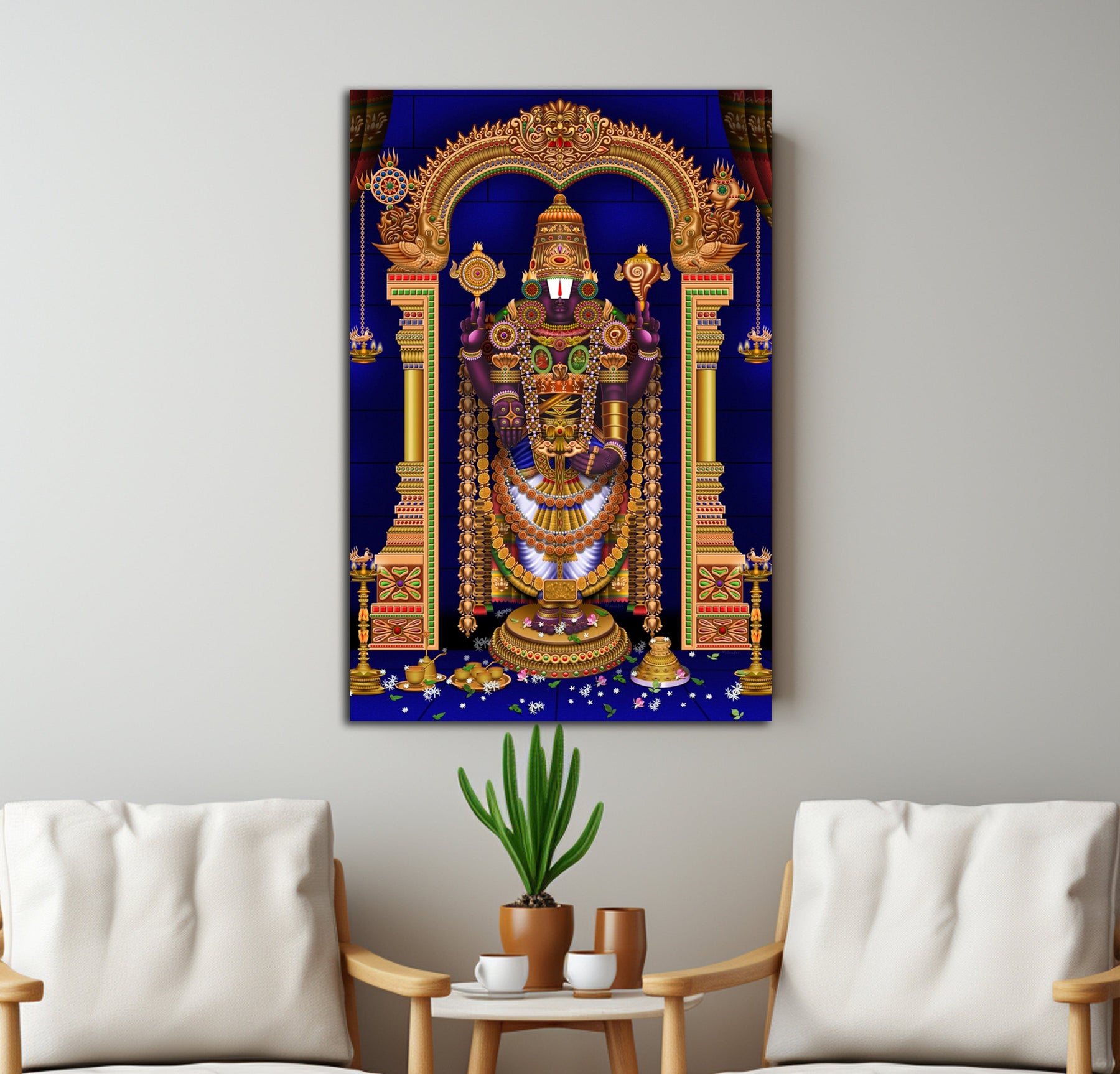 Wood Print Wall Art - Lord Venkateshawara in Blue