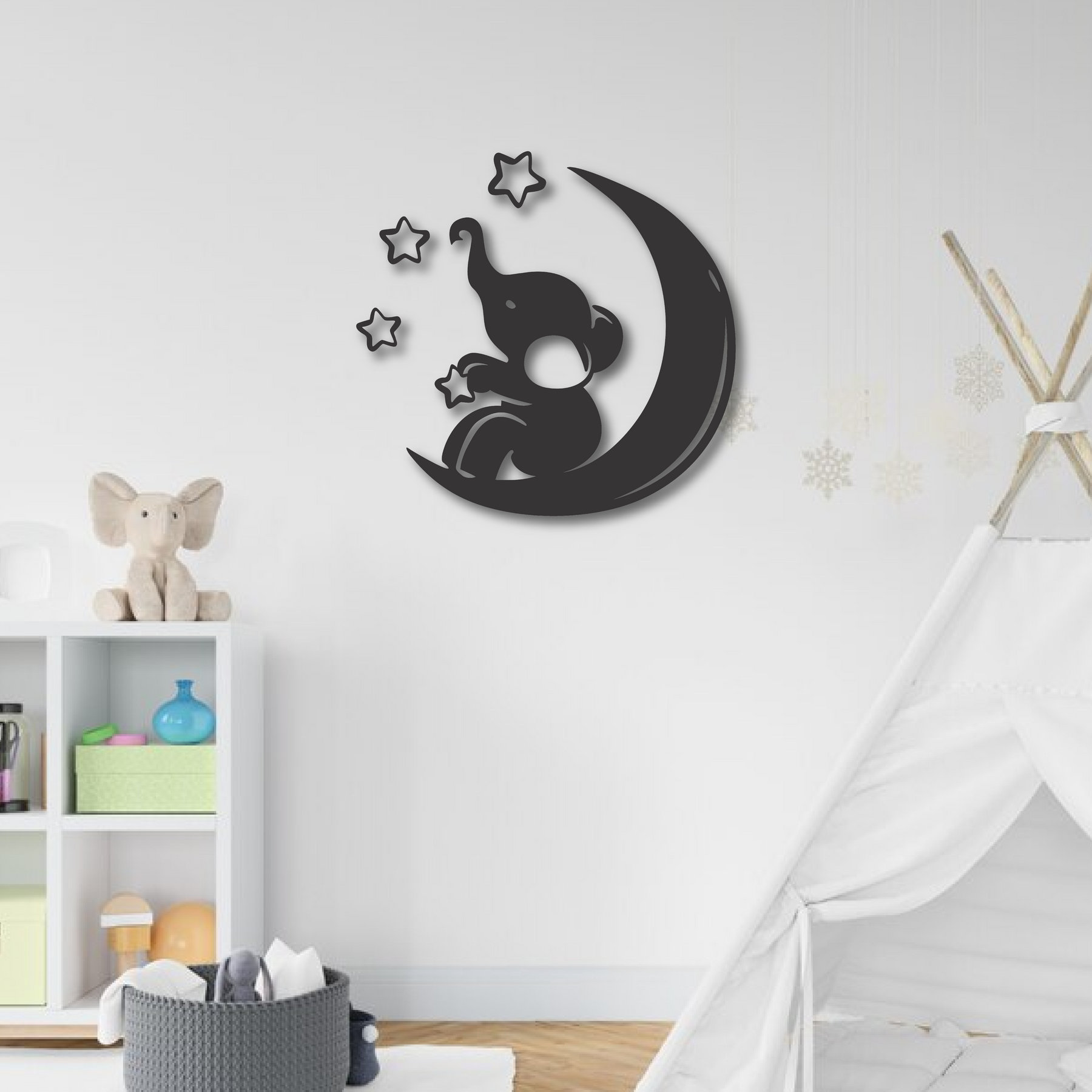 Wood Wall Cutouts -  Elephant on Moon
