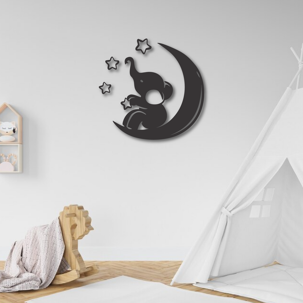 Wood Wall Cutouts -  Elephant on Moon