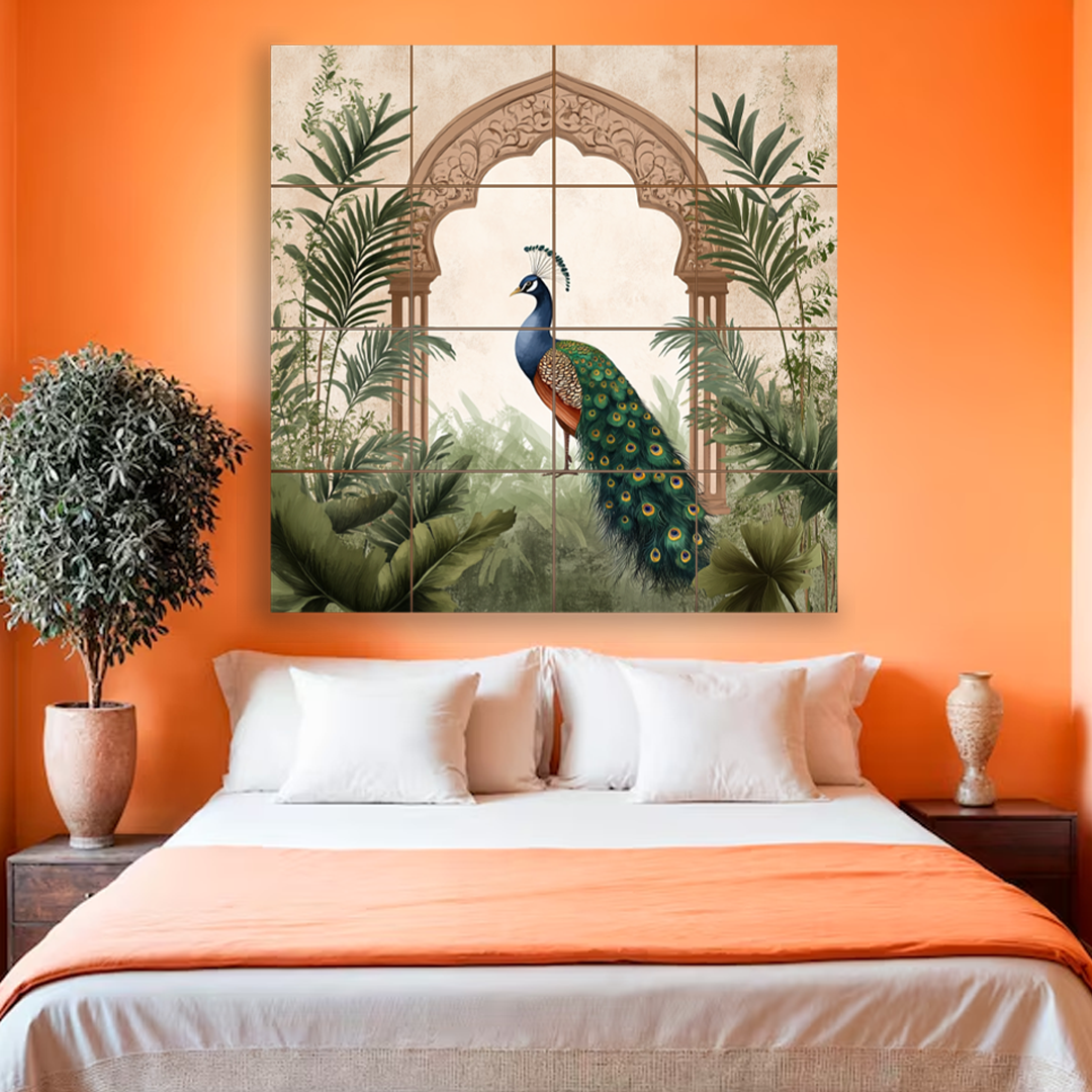 Wall Tiles Set - Peacock with Mughal Garden Style 2