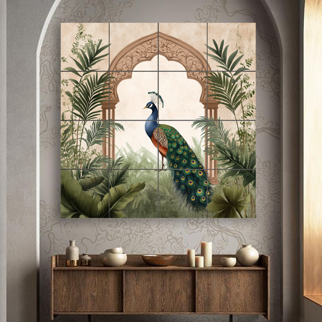 Wall Tiles Set - Peacock with Mughal Garden Style 2