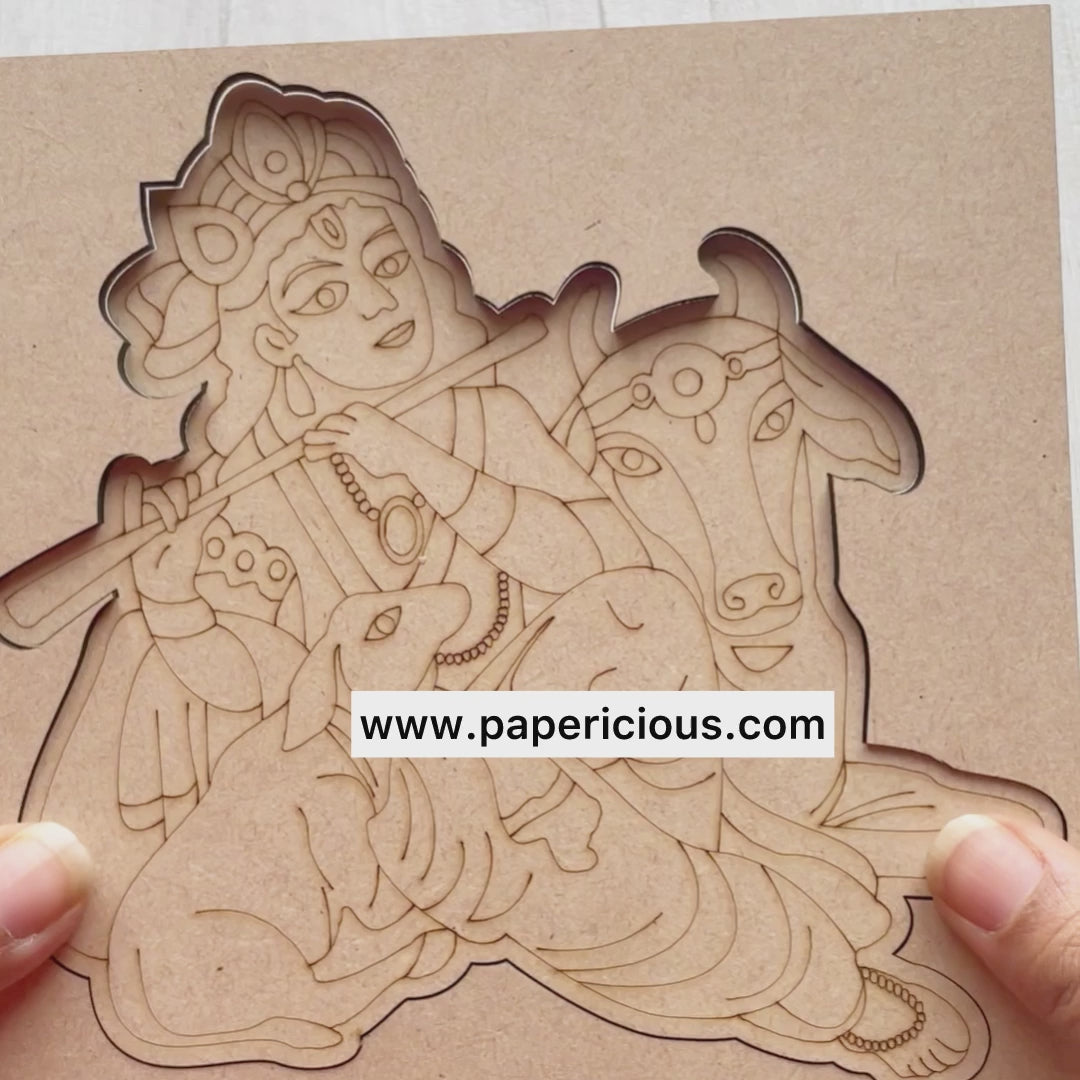 Pre Marked MDF Base - Divine Krishna with cow