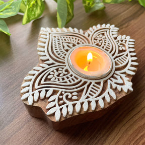 Sheesham wooden T light Holder/Block - Luminous Lotus