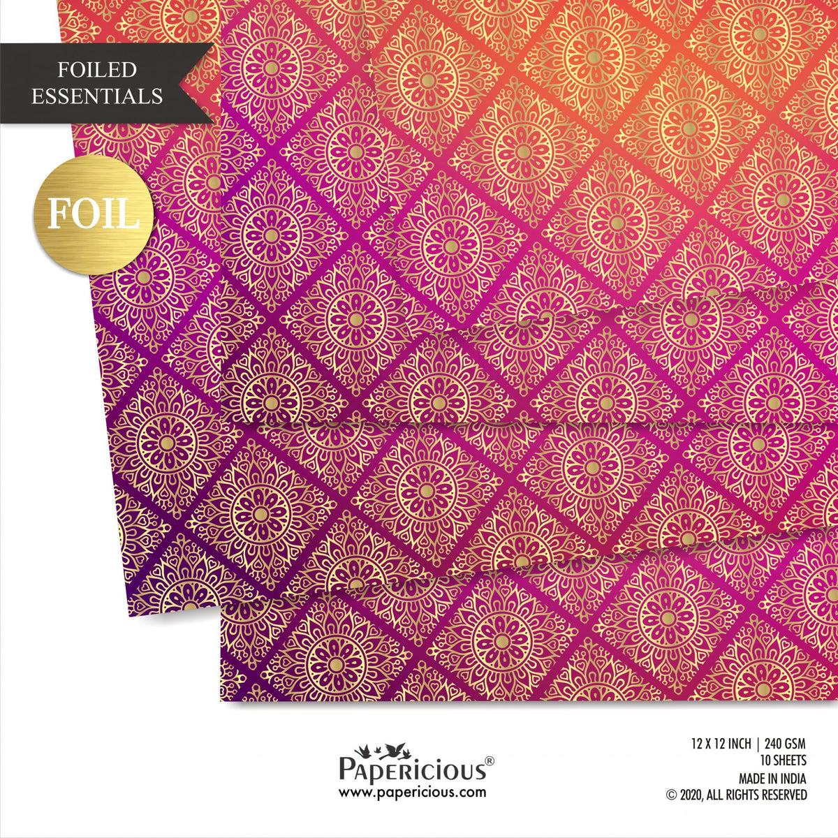 Papericious - Golden Foiled Pattern Scrapbook Papers 12x12 inch / 10 sheets / #12512