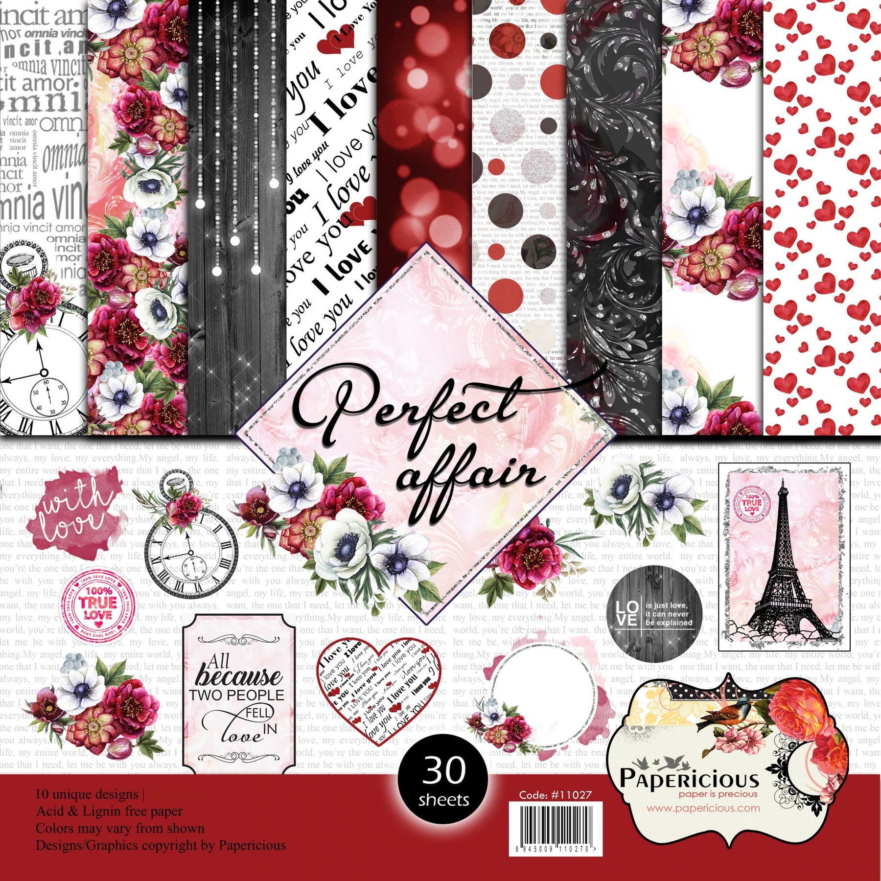 PAPERICIOUS - 6x6 -  Pattern Scrapbook Papers - Love Theme
