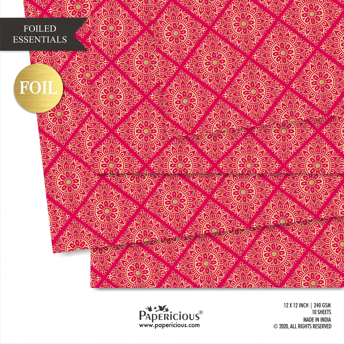 Papericious - Golden Foiled Pattern Scrapbook Papers 12x12 inch / 10 sheets / #12514