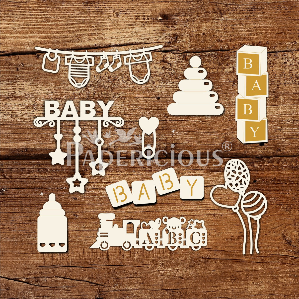 Baby Toys - 6x6 Inch Laser Cut Collage Chipboard