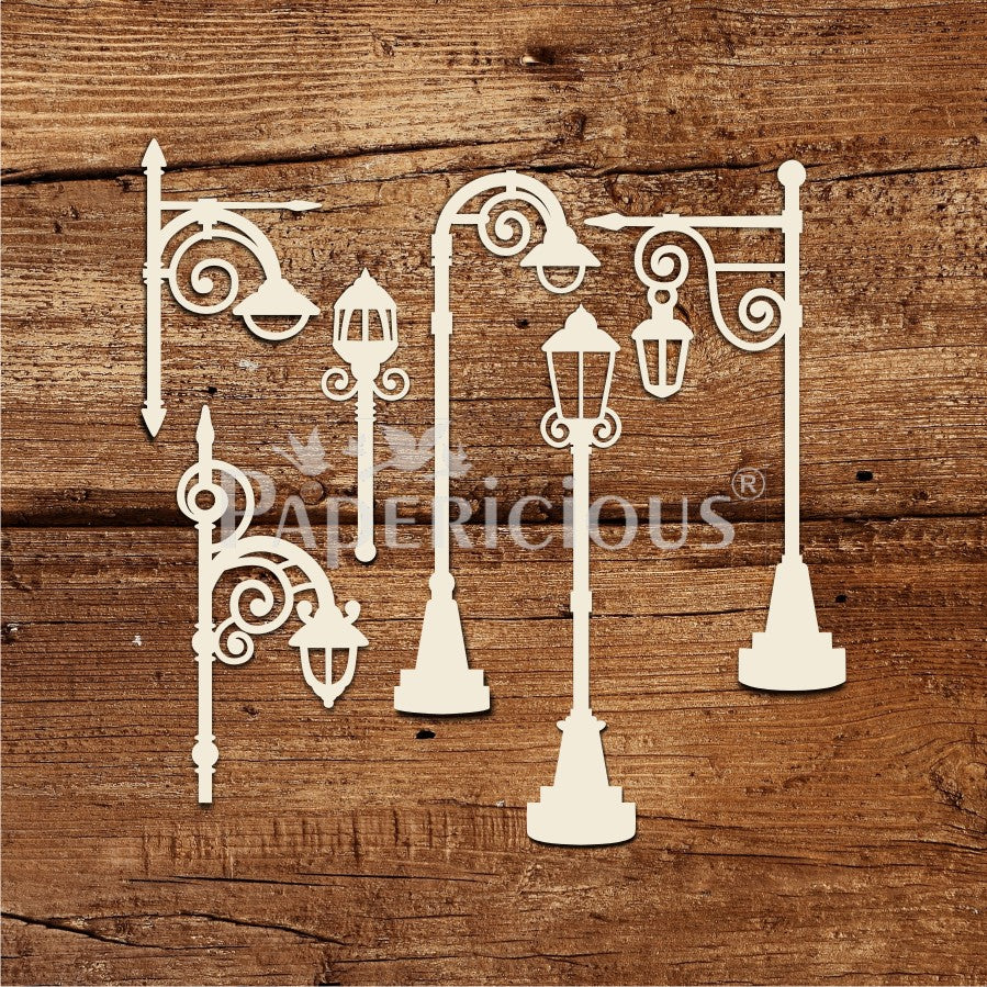 Lamp Poles - 6x6 Inch Laser Cut Collage Chipboard