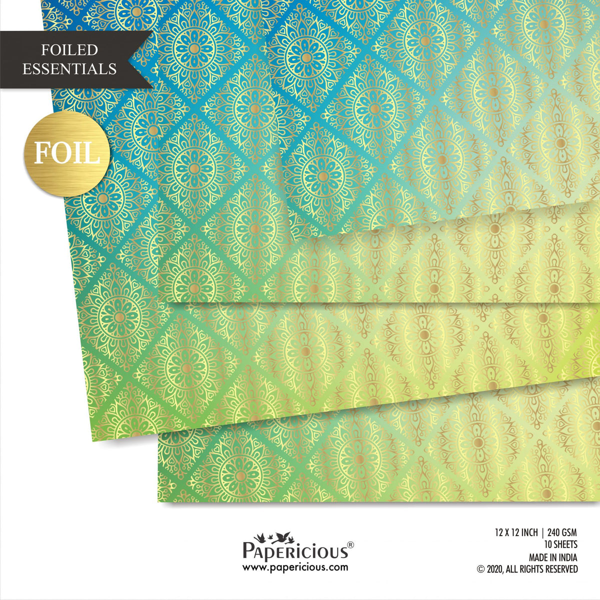 Papericious - Golden Foiled Pattern Scrapbook Papers 12x12 inch / 10 sheets / #12517