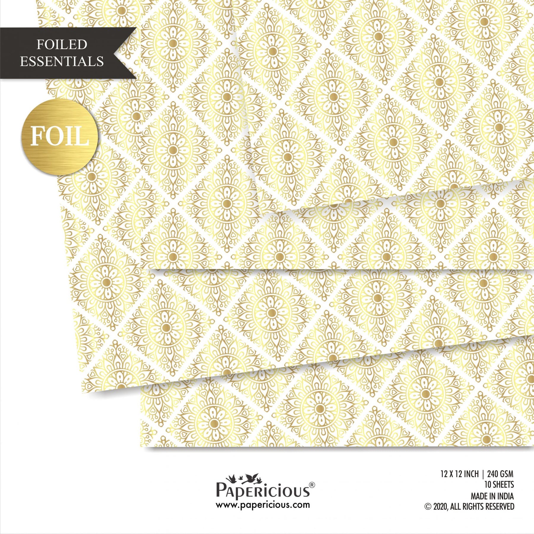 Papericious - Golden Foiled Pattern Scrapbook Papers 12x12 inch / 10 sheets / #12518