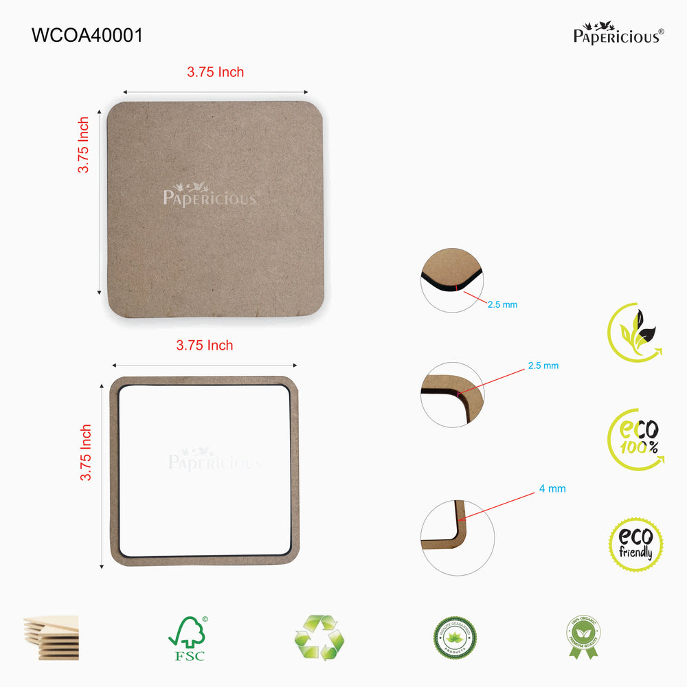 PAPERICIOUS 2-Layer Coasters - Round Corner Square 3.75 x3.75 inch