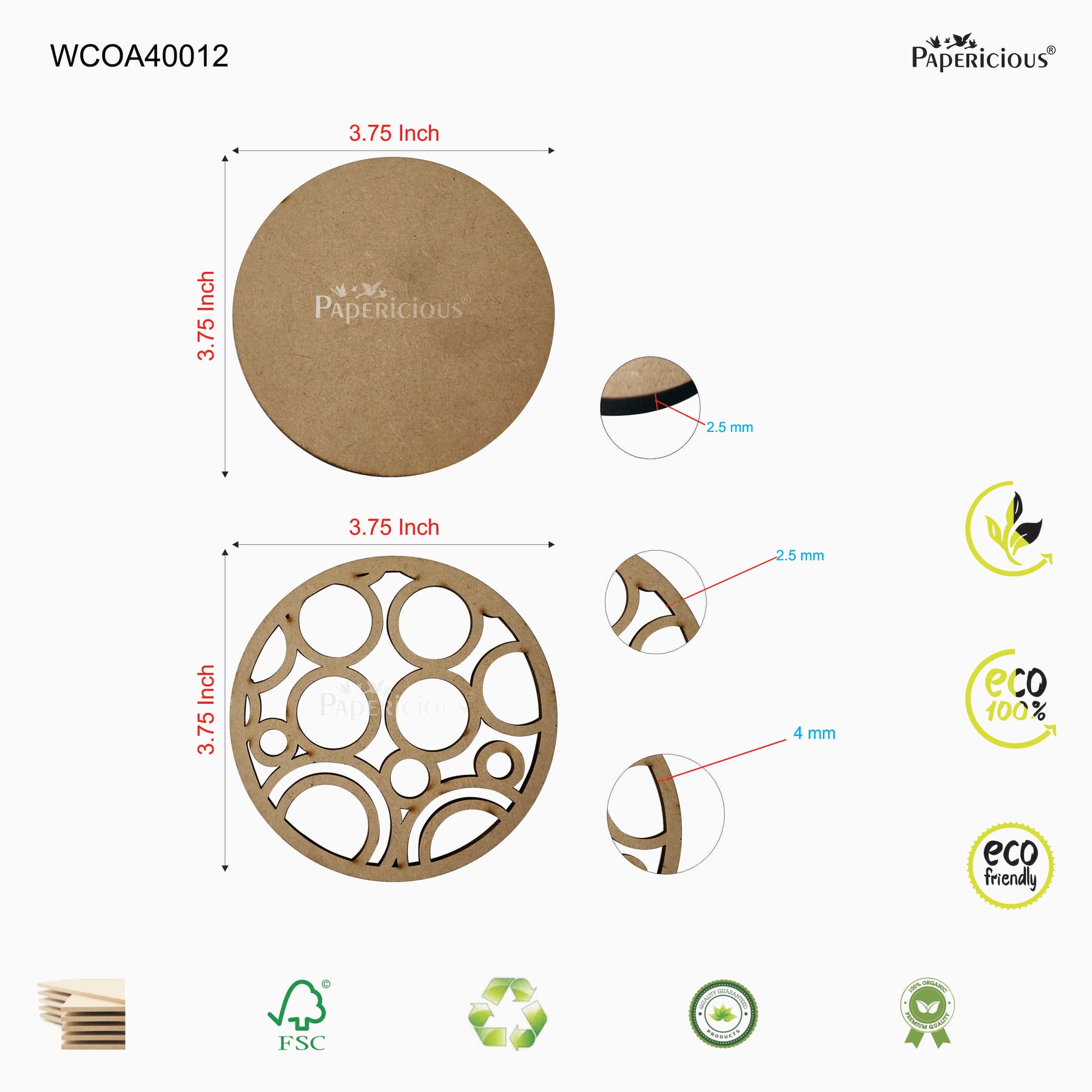 PAPERICIOUS Laser Cut Coasters - Rounded Circles - 3.75 x3.75 inch