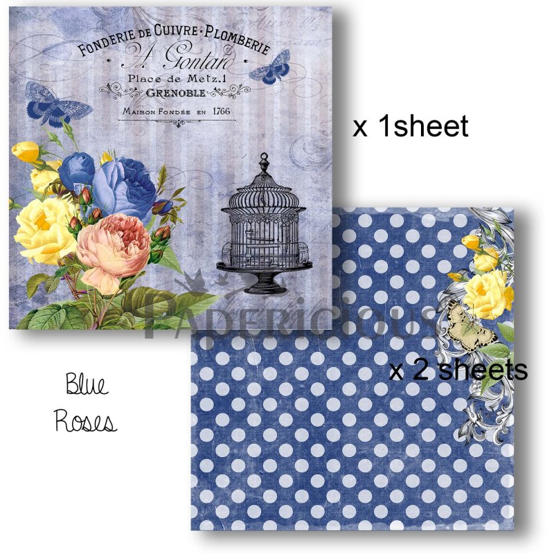 Papericious - Decoupage Papers - Blue Roses