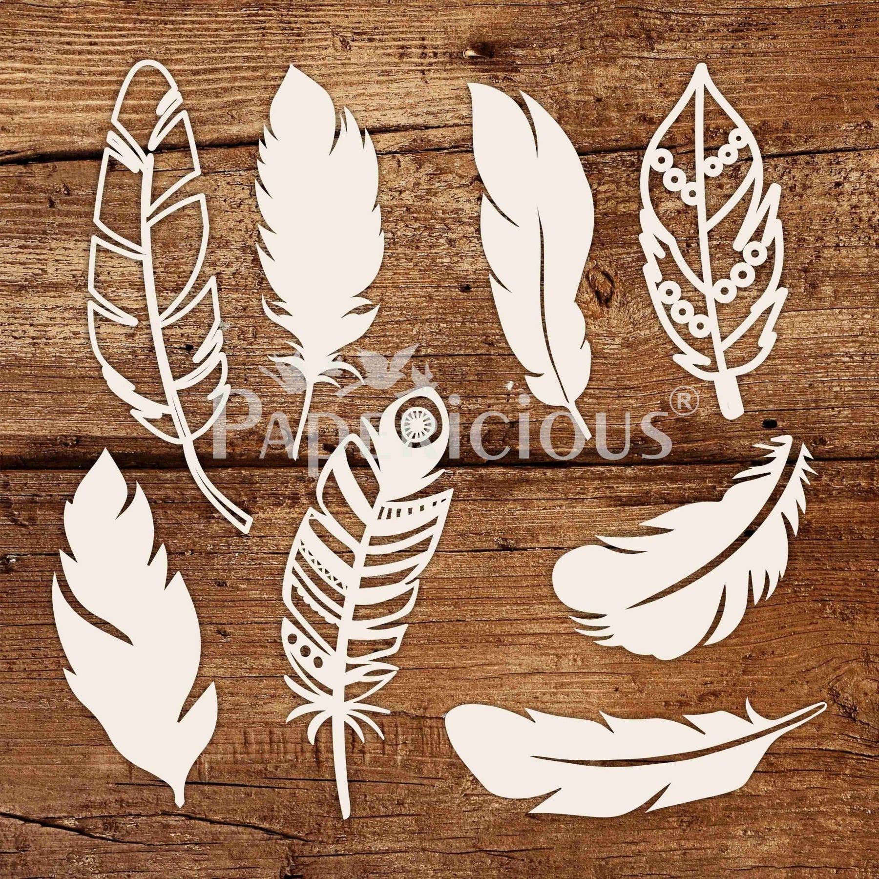 Feathers - 6x6 Inch Laser Cut Collage Chipboard (1.4mm) -
