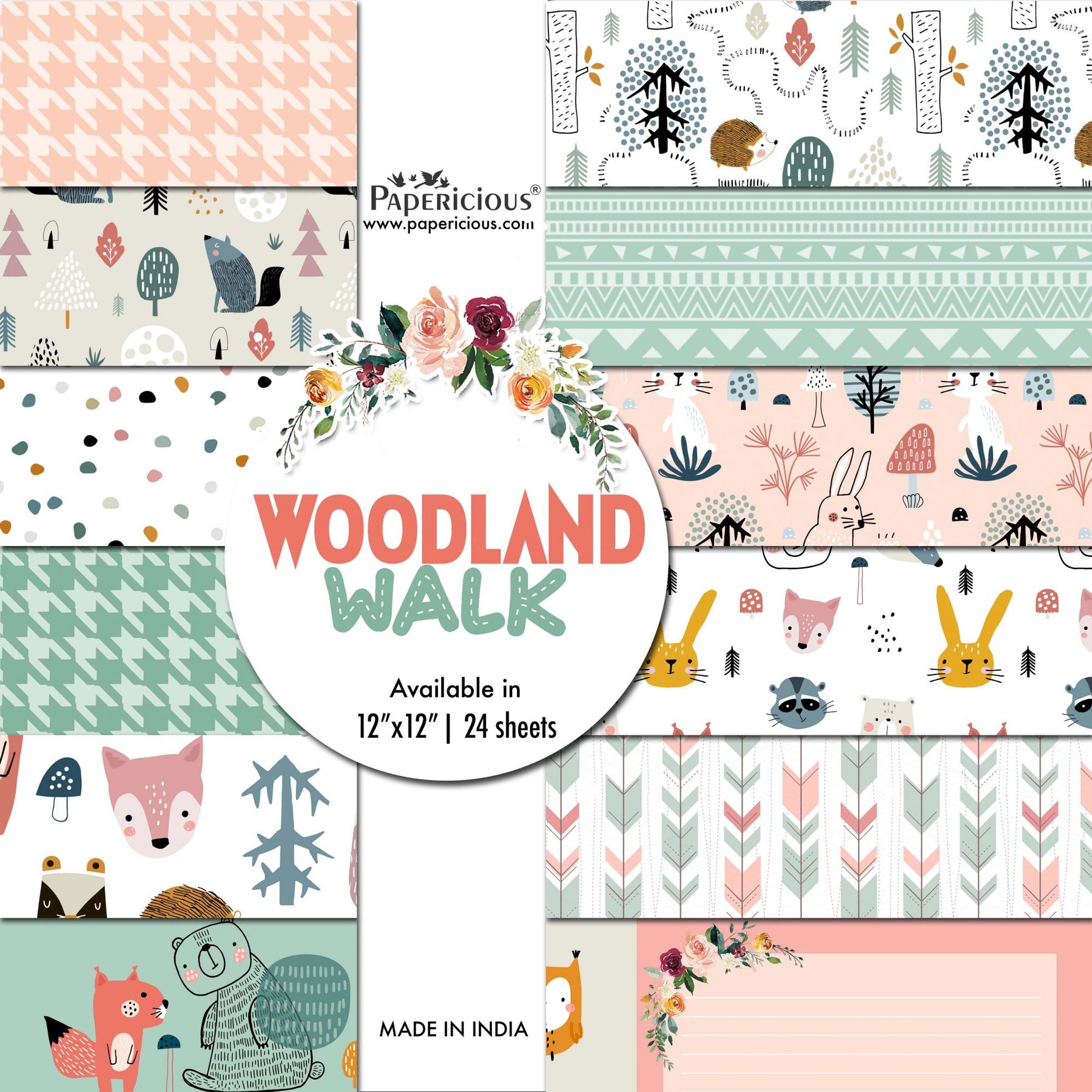 PAPERICIOUS - Woodland Walk - Designer Pattern Printed Scrapbook Papers 12x12 inch  / 24 sheets