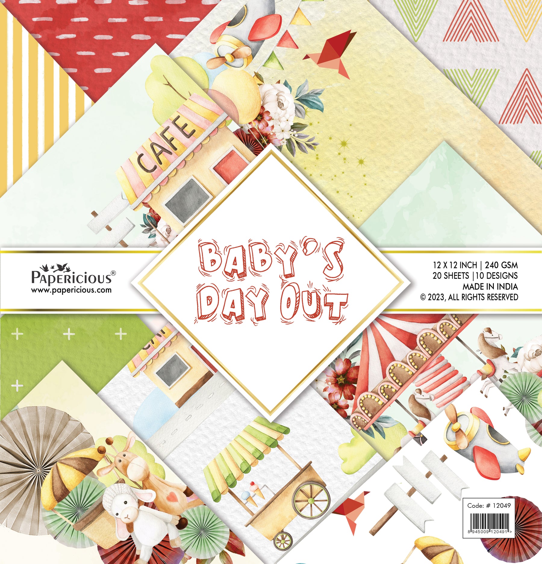 PAPERICIOUS - Baby's Day Out -  Designer Pattern Printed Scrapbook Papers 12x12 inch  / 20 sheets