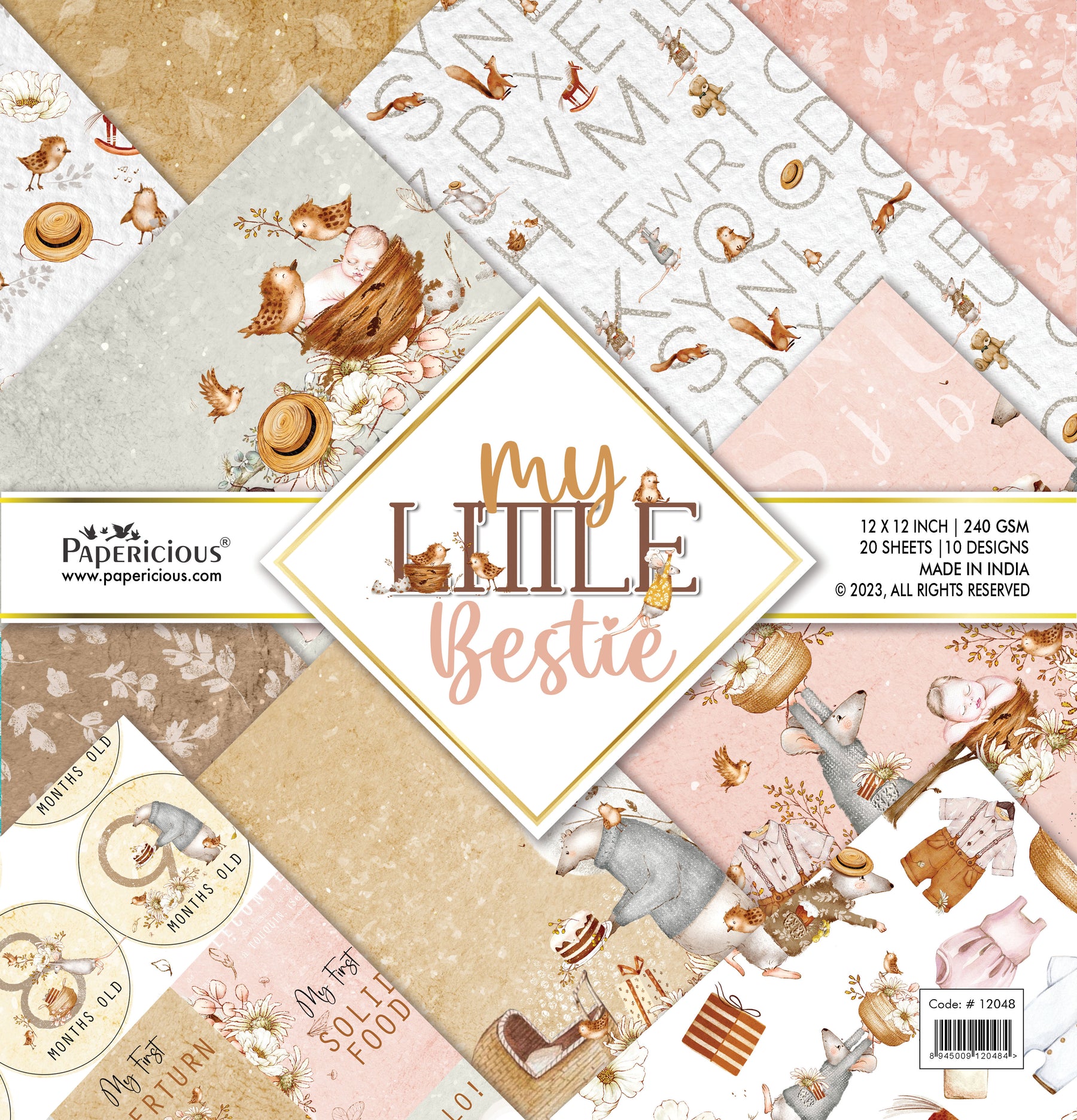 PAPERICIOUS - My Little Bestie -  Designer Pattern Printed Scrapbook Papers 12x12 inch  / 20 sheets