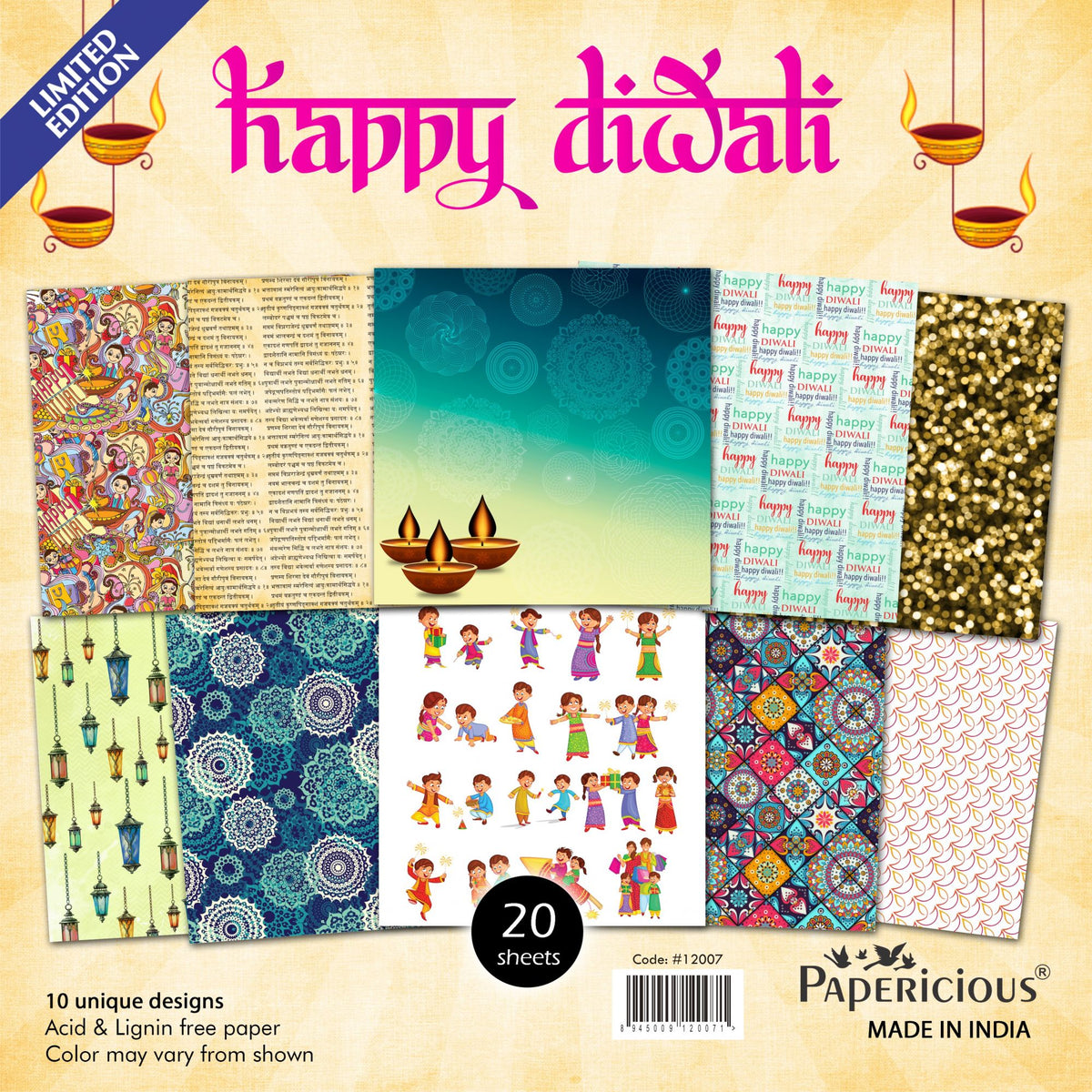 PAPERICIOUS - Happy Diwali -  Designer Pattern Printed Scrapbook Papers 12x12 inch  / 20 sheets