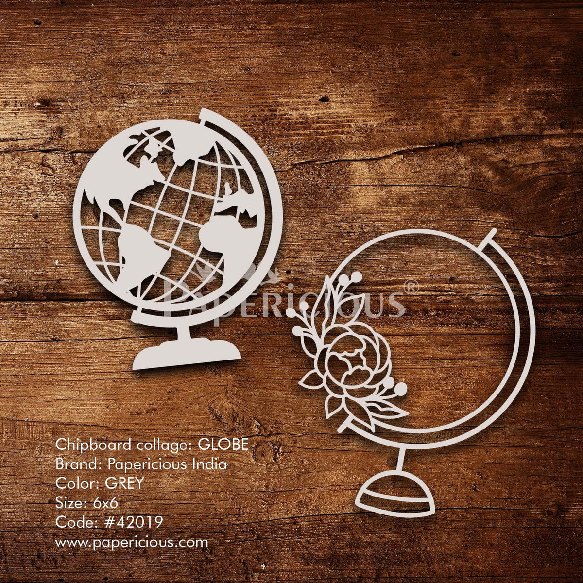 Globe - 6x6 Inch Laser Cut Collage Chipboard (1.4mm)
