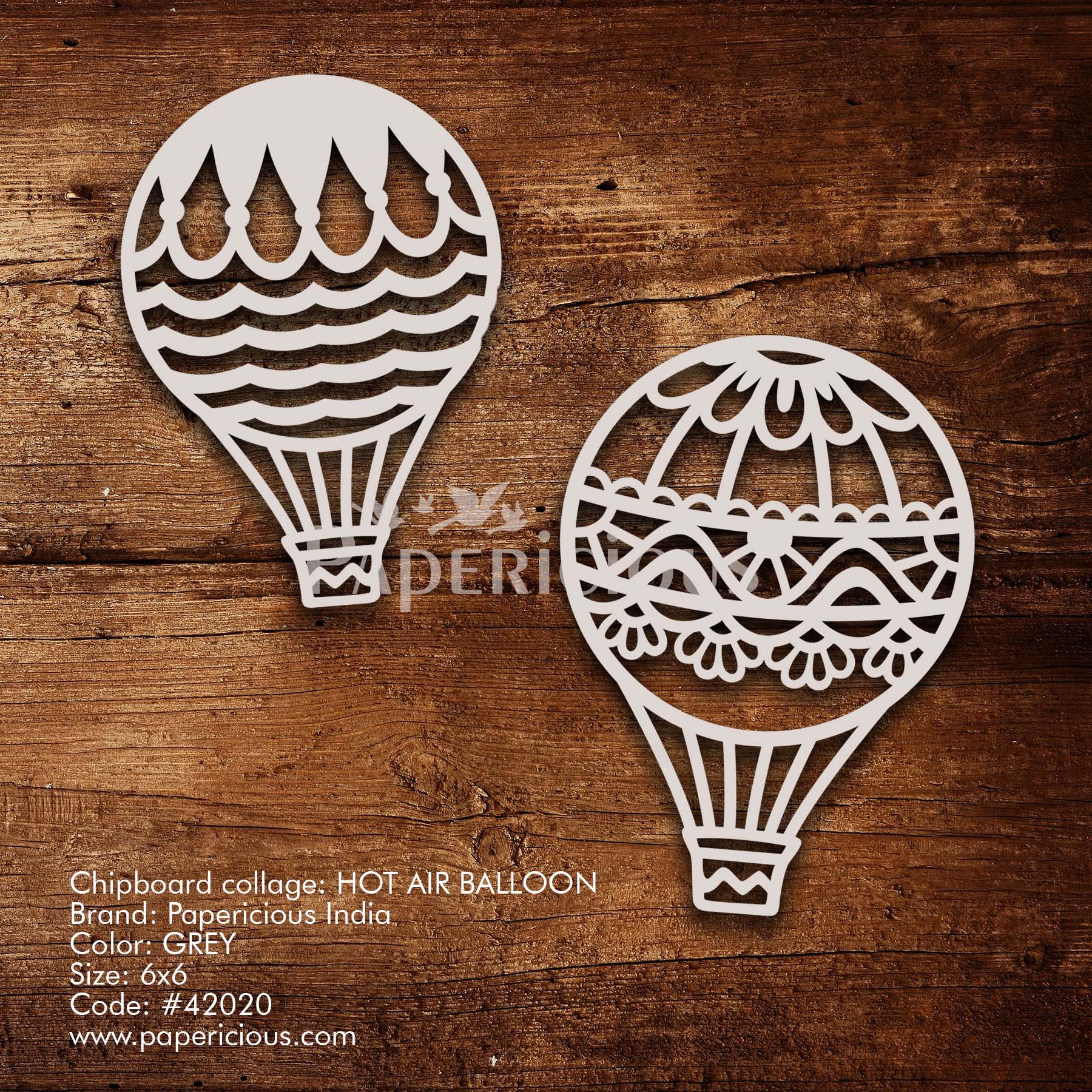 Hot Air Ballons - 6x6 Inch Laser Cut Collage Chipboard (1.4mm)