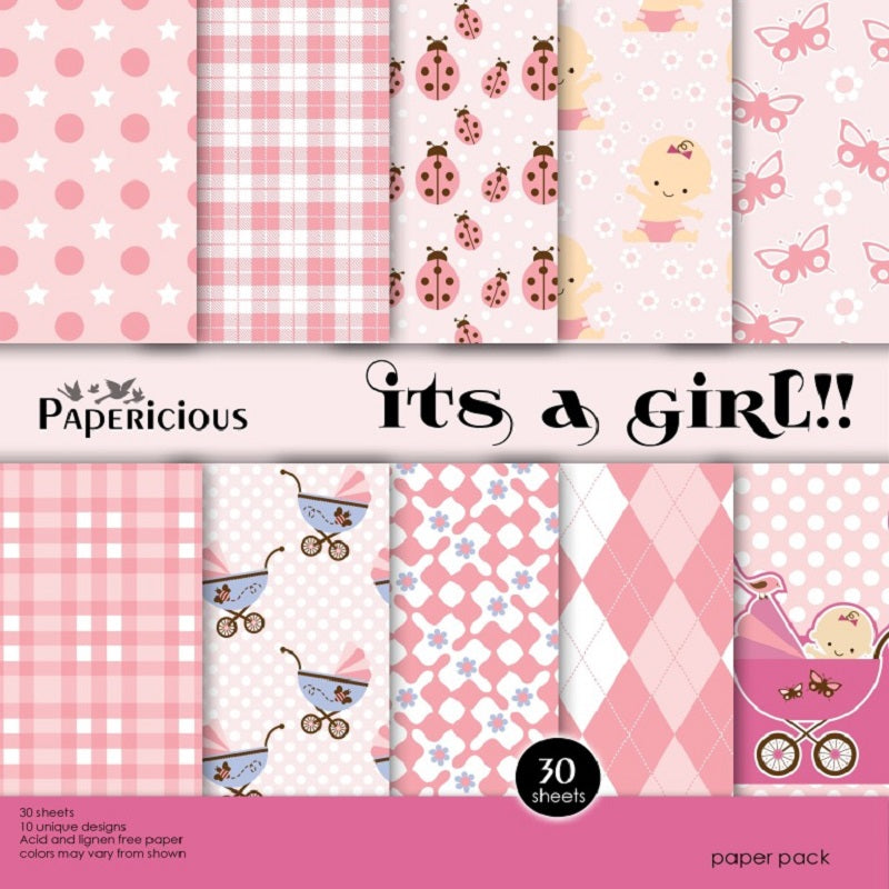 PAPERICIOUS - 6x6 -  Pattern Scrapbook Papers - Its a girl