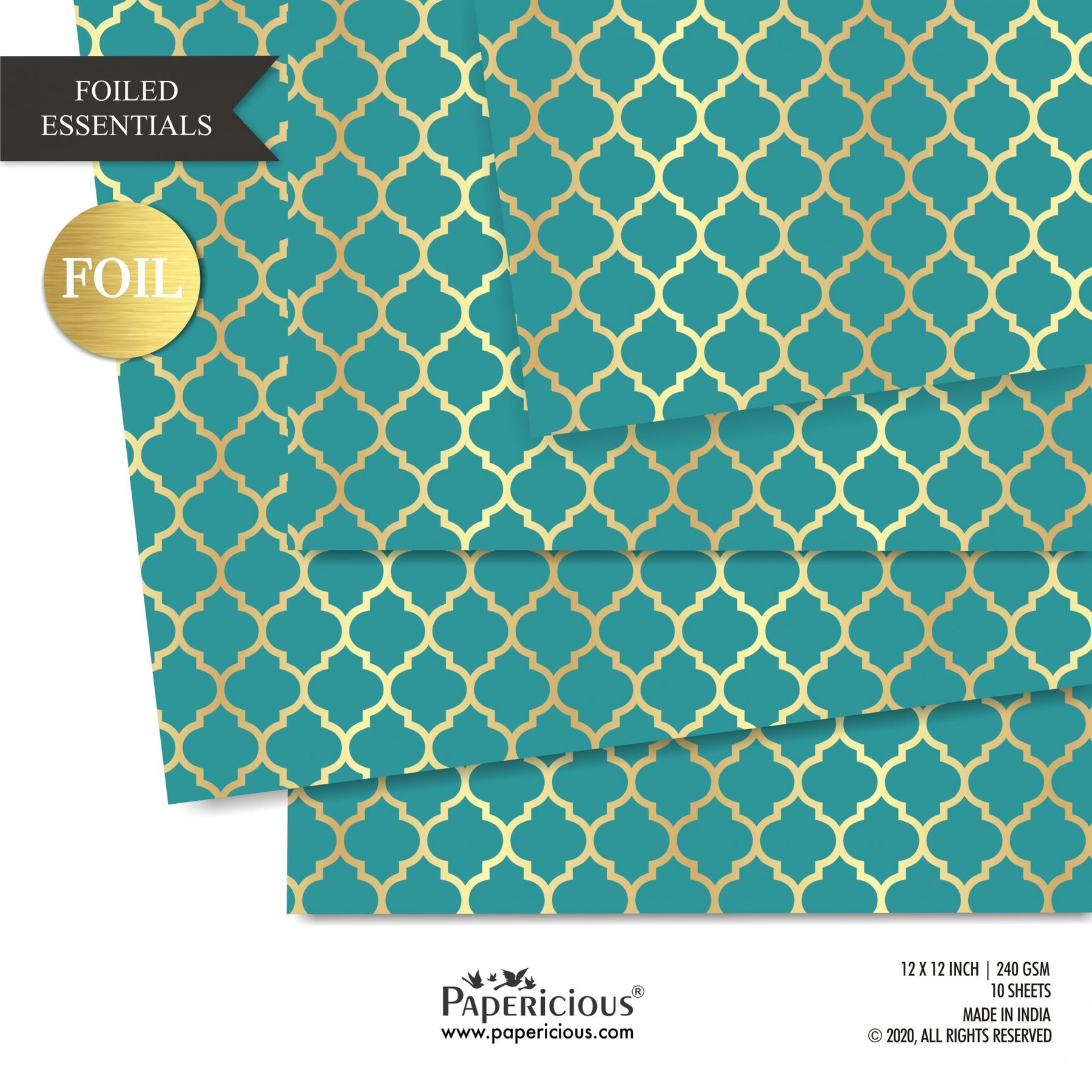 Papericious - Golden Foiled Pattern Scrapbook Papers 12x12 inch / 10 sheets / #12519