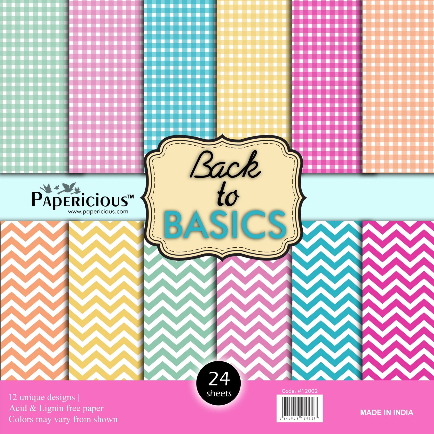 PAPERICIOUS - Back to Basic -  Designer Pattern Printed Scrapbook Paper / 24 sheets