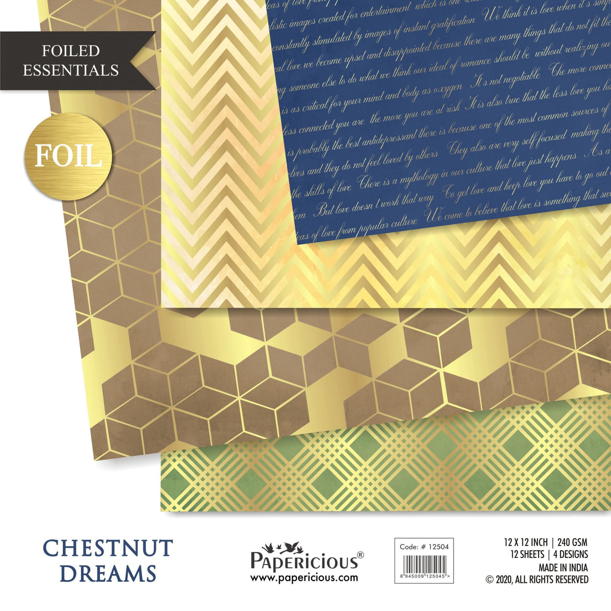 Papericious - Chestnut Dreams - Golden Foiled Pattern Scrapbook Papers 12x12 inch / 12 sheets