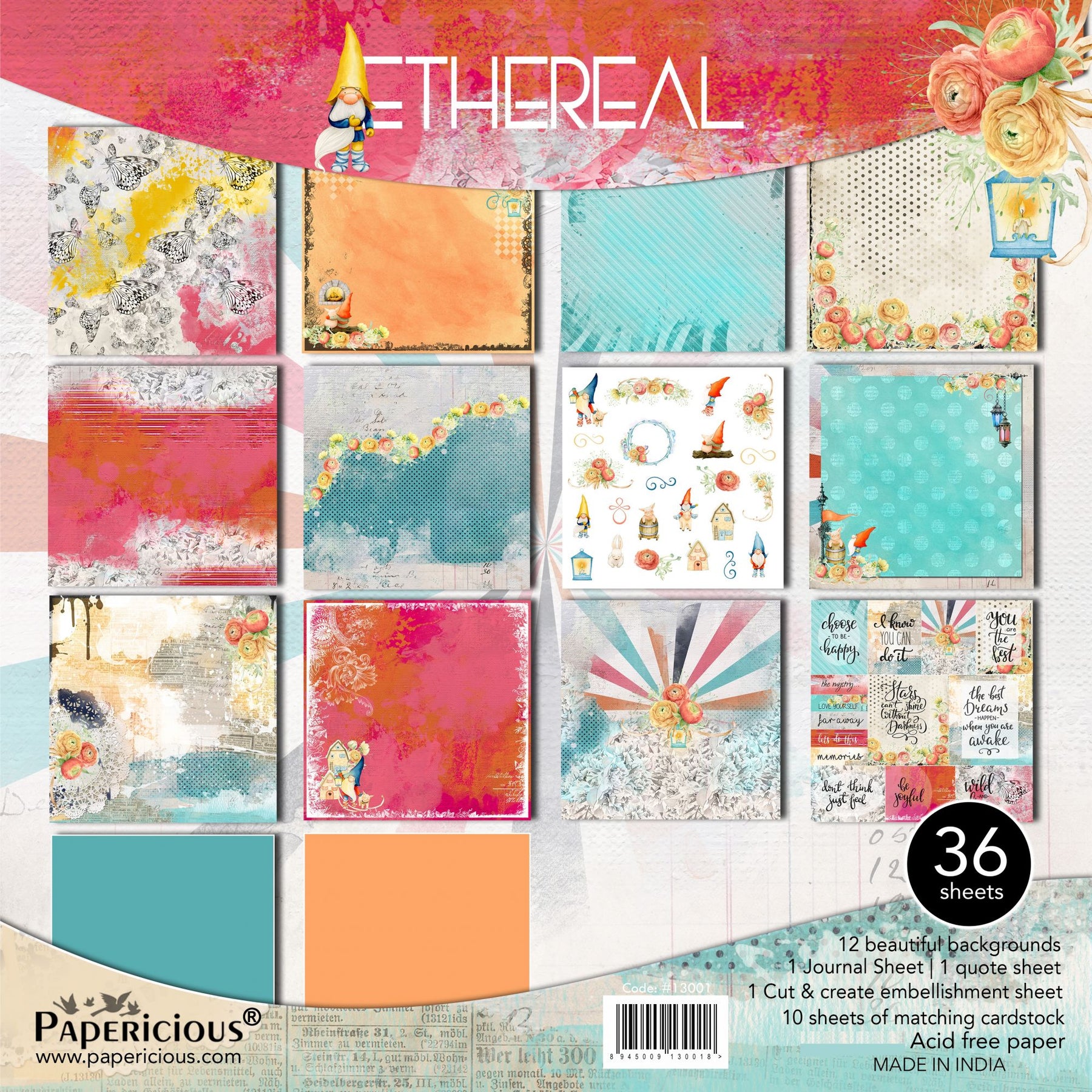 PAPERICIOUS - Ethereal -  Designer Pattern Printed Scrapbook Papers 12x12 inch / 36 sheets