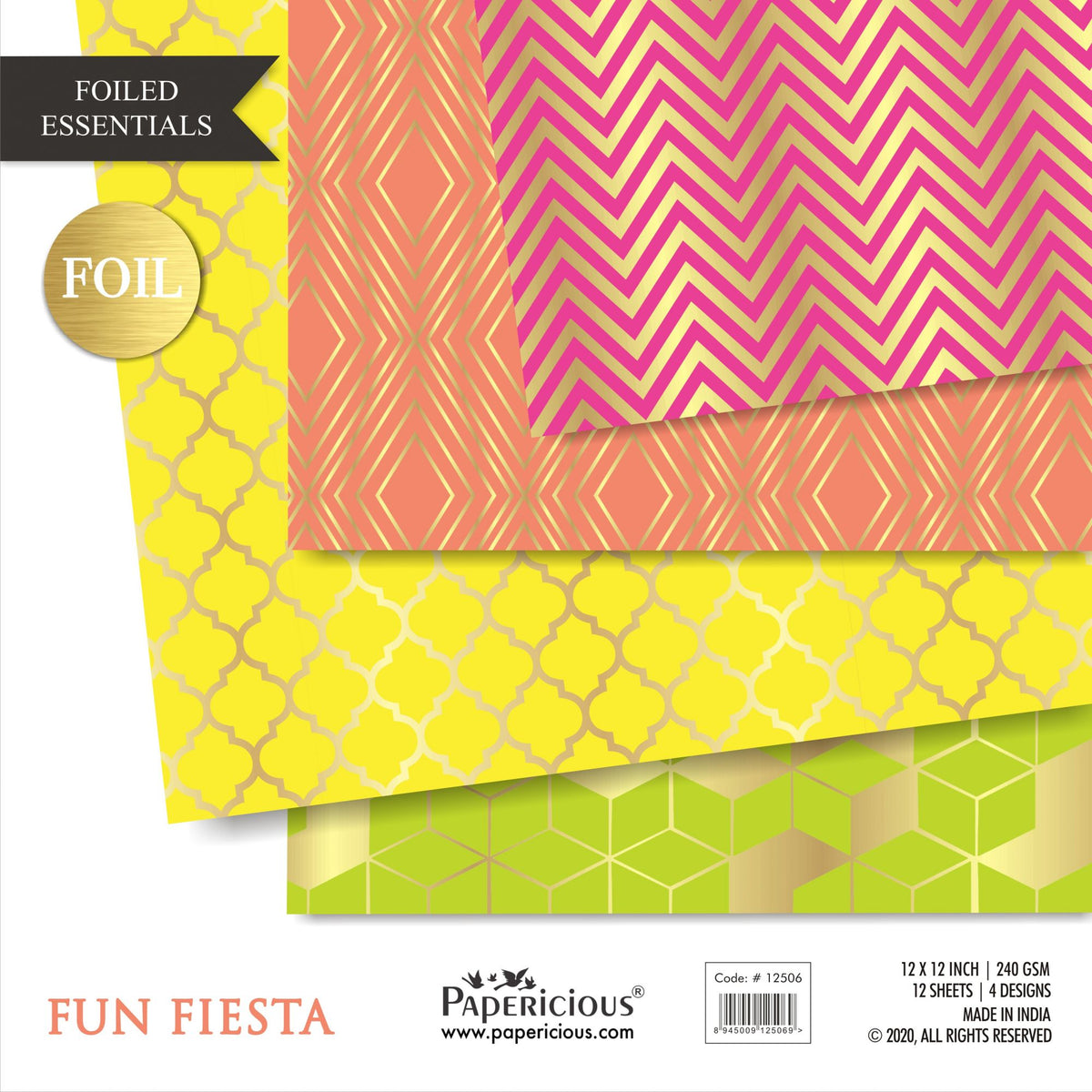 Papericious - Fun Fiesta - Golden Foiled Pattern Scrapbook Papers 12x12 inch / 12 sheets