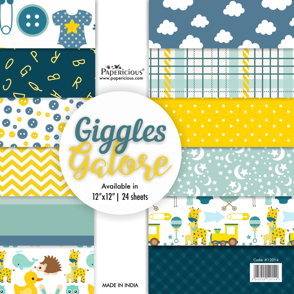 PAPERICIOUS - Giggles Galore- Designer Pattern Printed Scrapbook Papers / 24 sheets