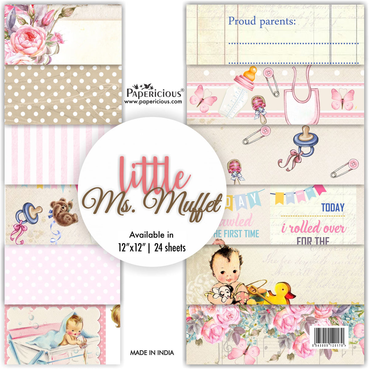 PAPERICIOUS - Little Ms Muffet -  Designer Pattern Printed Scrapbook Papers / 24 sheets