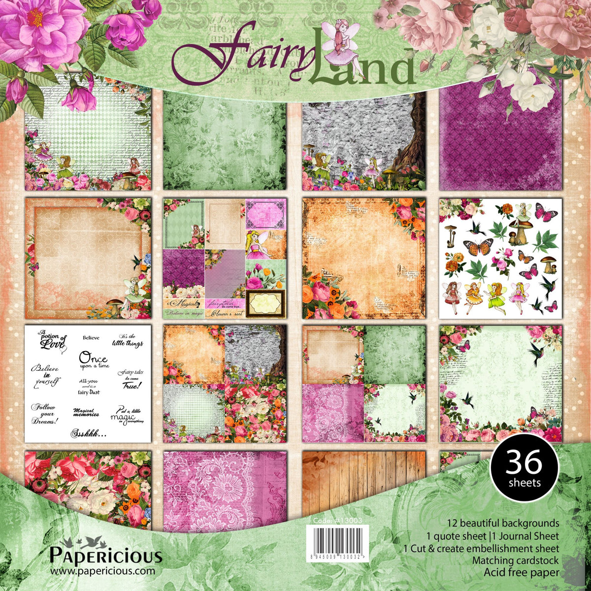 PAPERICIOUS - The Fairyland -  Designer Pattern Printed Scrapbook Papers 12x12 inch / 36 sheets