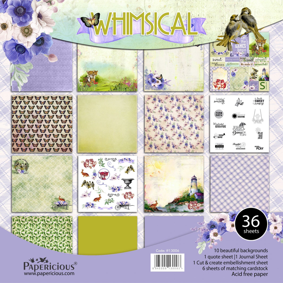 PAPERICIOUS - Whimscial -  Designer Pattern Printed Scrapbook Papers 12x12 inch / 36 sheets