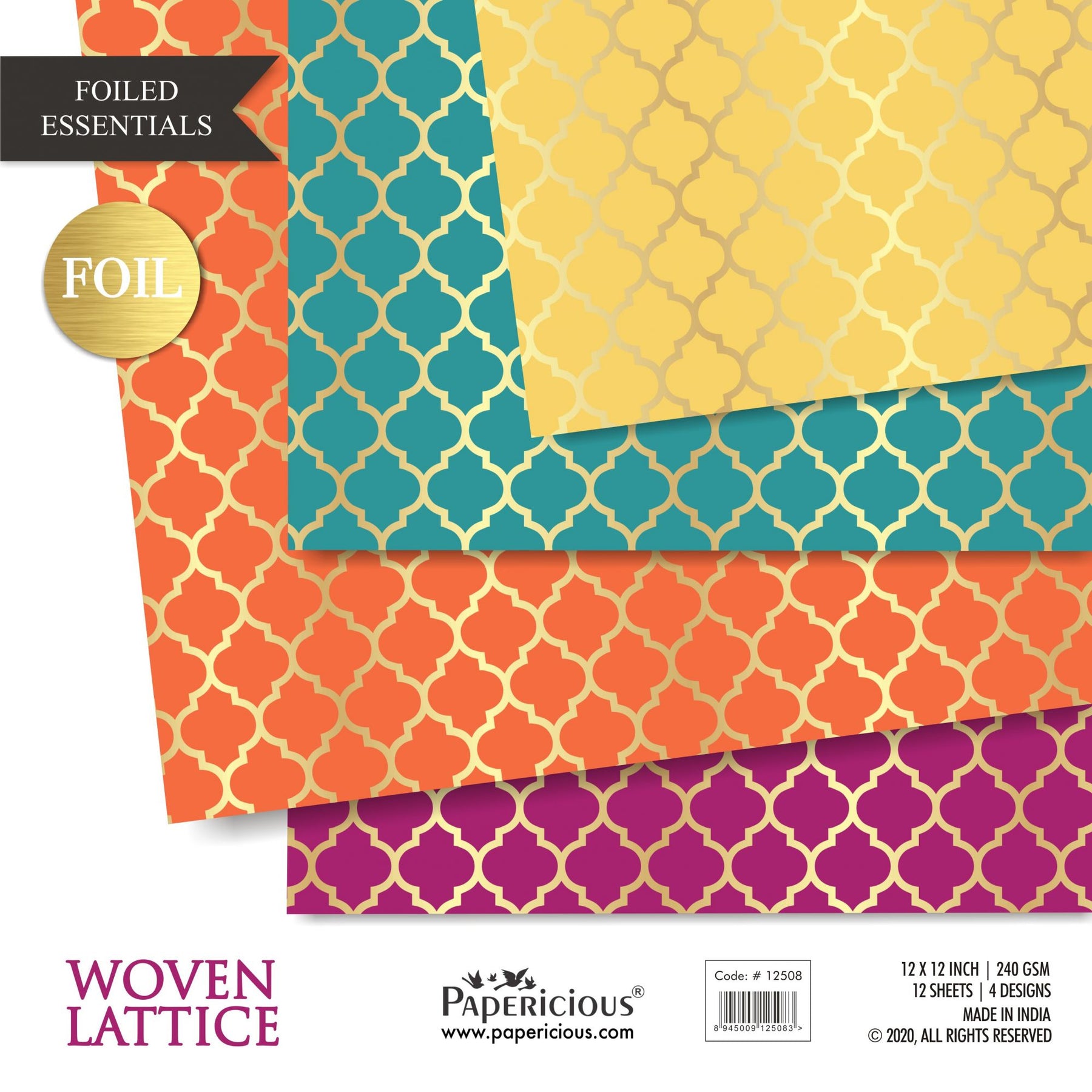 Papericious - Wooven Lattice - Golden Foiled Pattern Scrapbook Papers 12x12 inch / 12 sheets