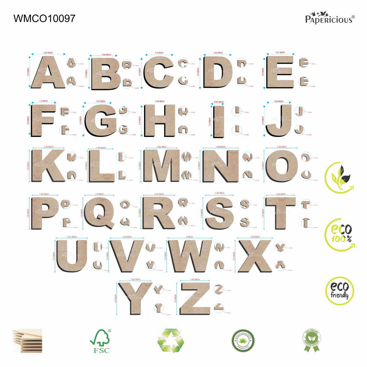 PAPERICIOUS 1.5 inch MDF Capital Letter Alphabet - A to Z - Set of 2