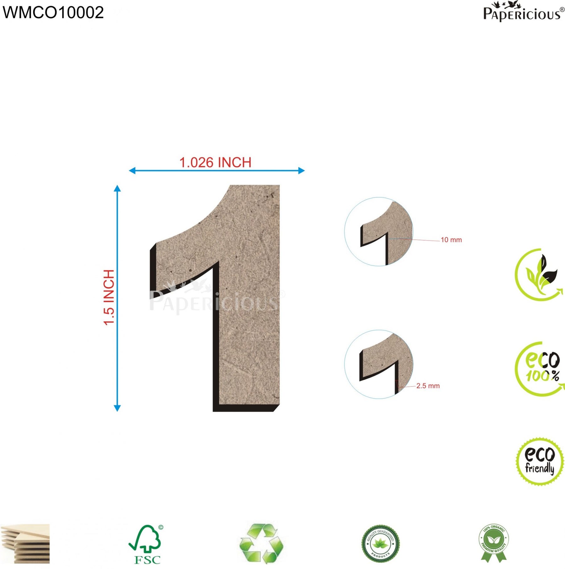 PAPERICIOUS 1.5 inch MDF Numeral - 1