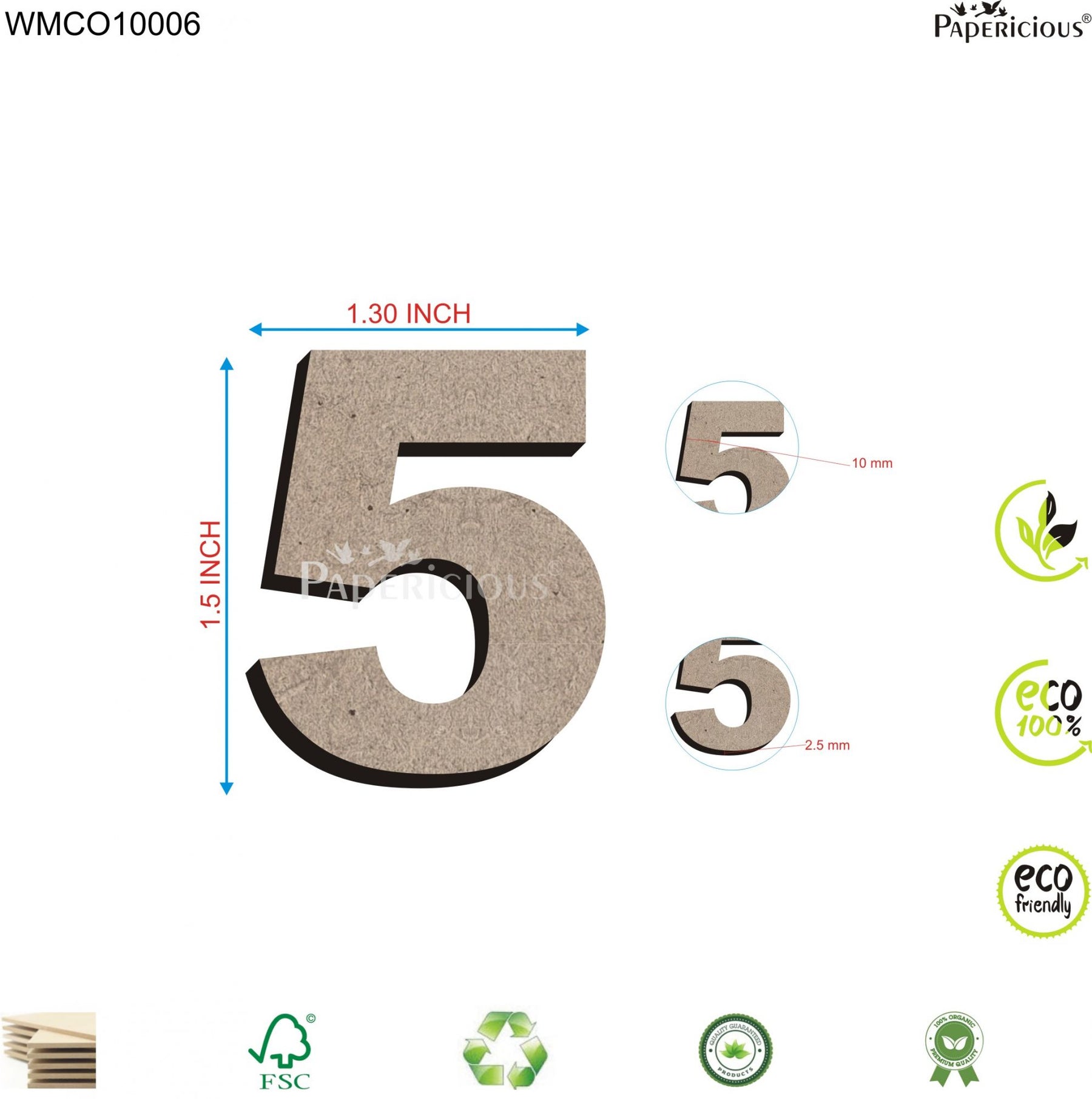 PAPERICIOUS 1.5 inch MDF Numeral - 5