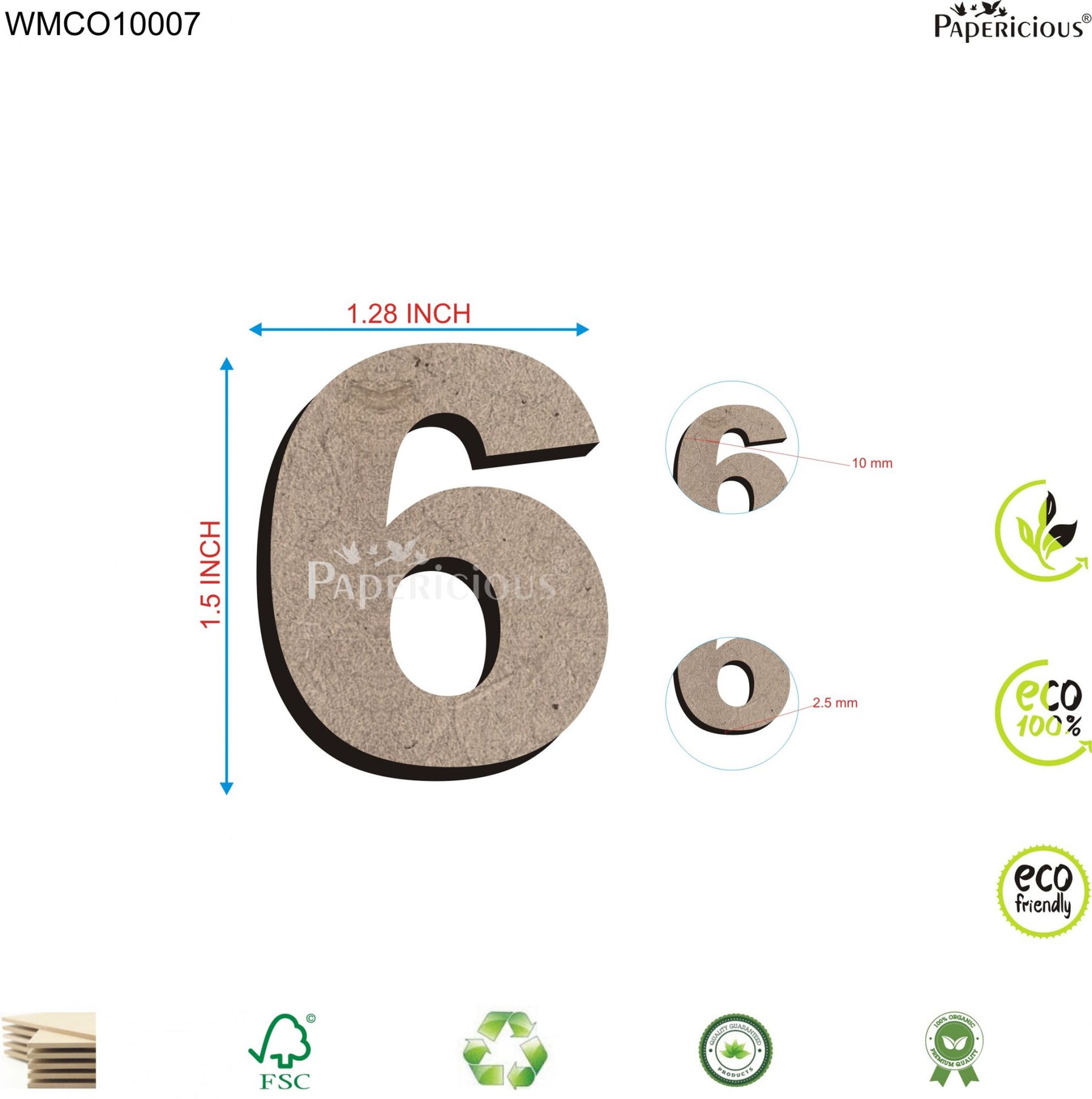 PAPERICIOUS 1.5 inch MDF Numeral - 6
