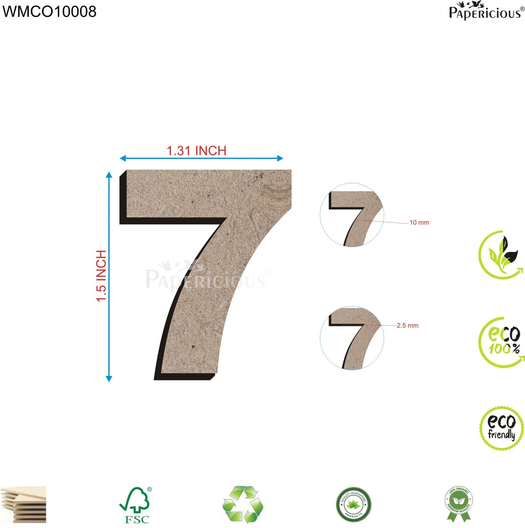 PAPERICIOUS 1.5 inch MDF Numeral - 7