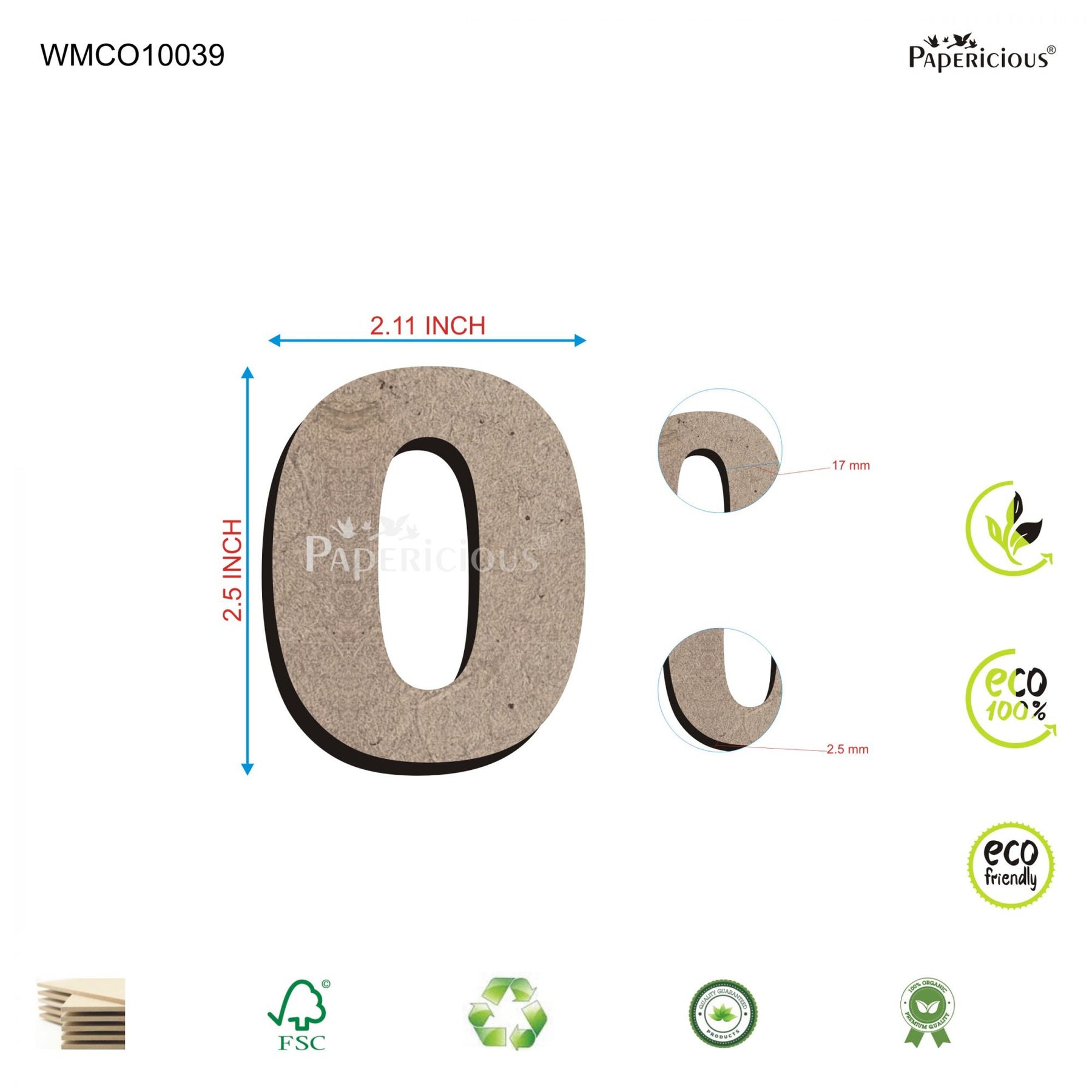 PAPERICIOUS 2.5 inch MDF Numeral - 0