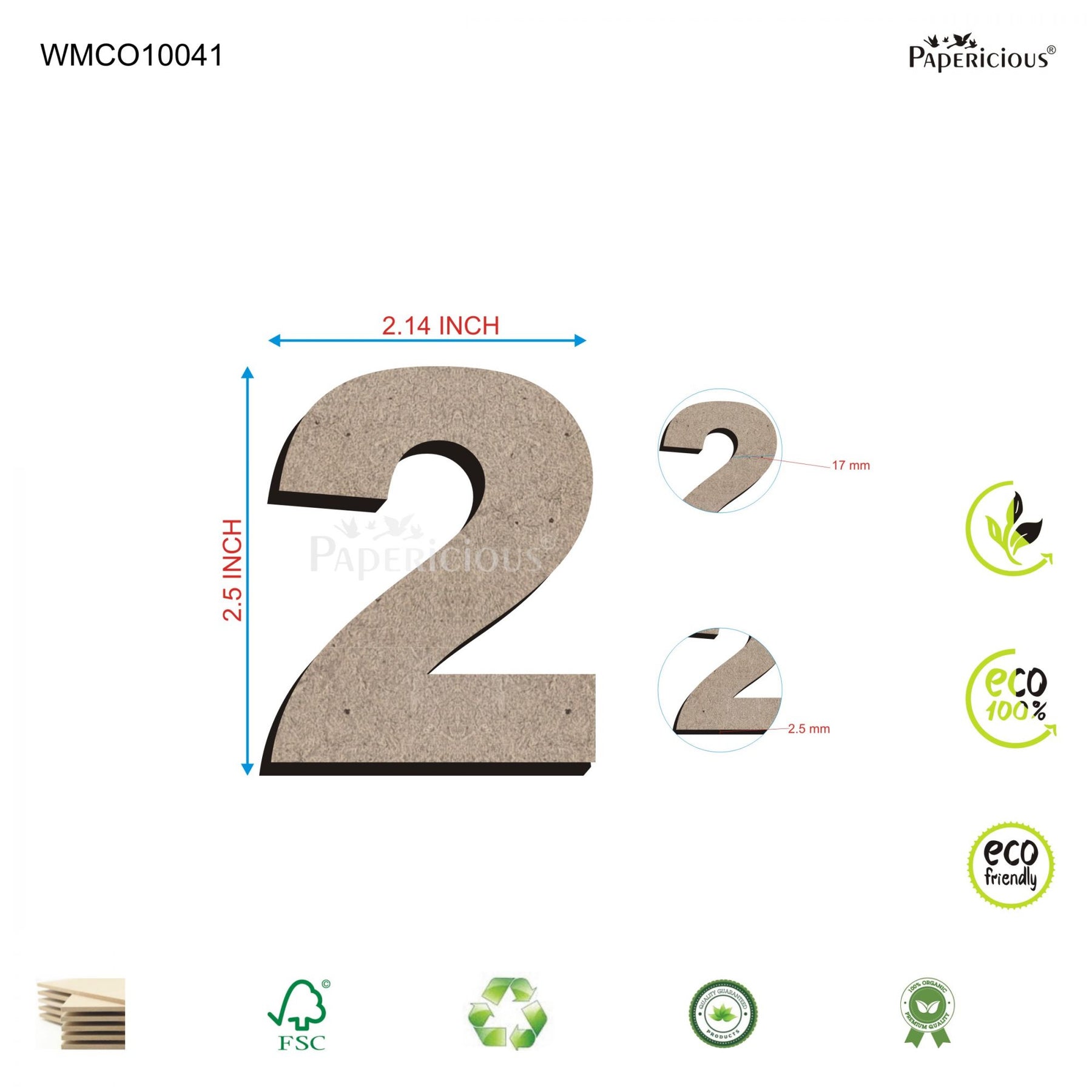 PAPERICIOUS 2.5 inch MDF Numeral - 2