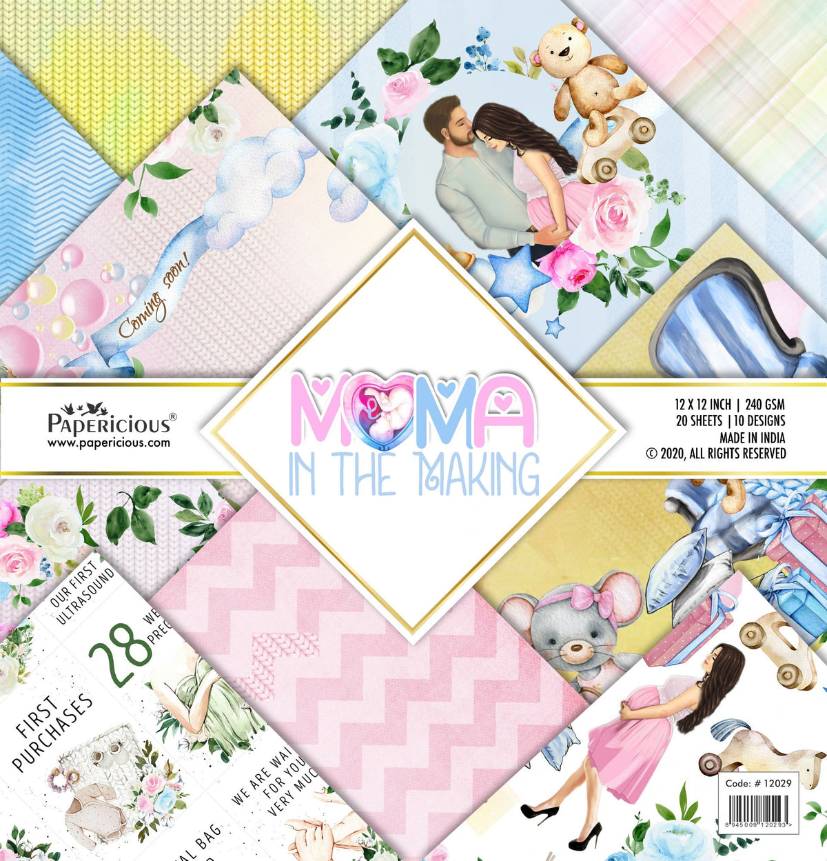 PAPERICIOUS - Mama in the Making -  Designer Pattern Printed Scrapbook Papers 12x12 inch  / 20 sheets