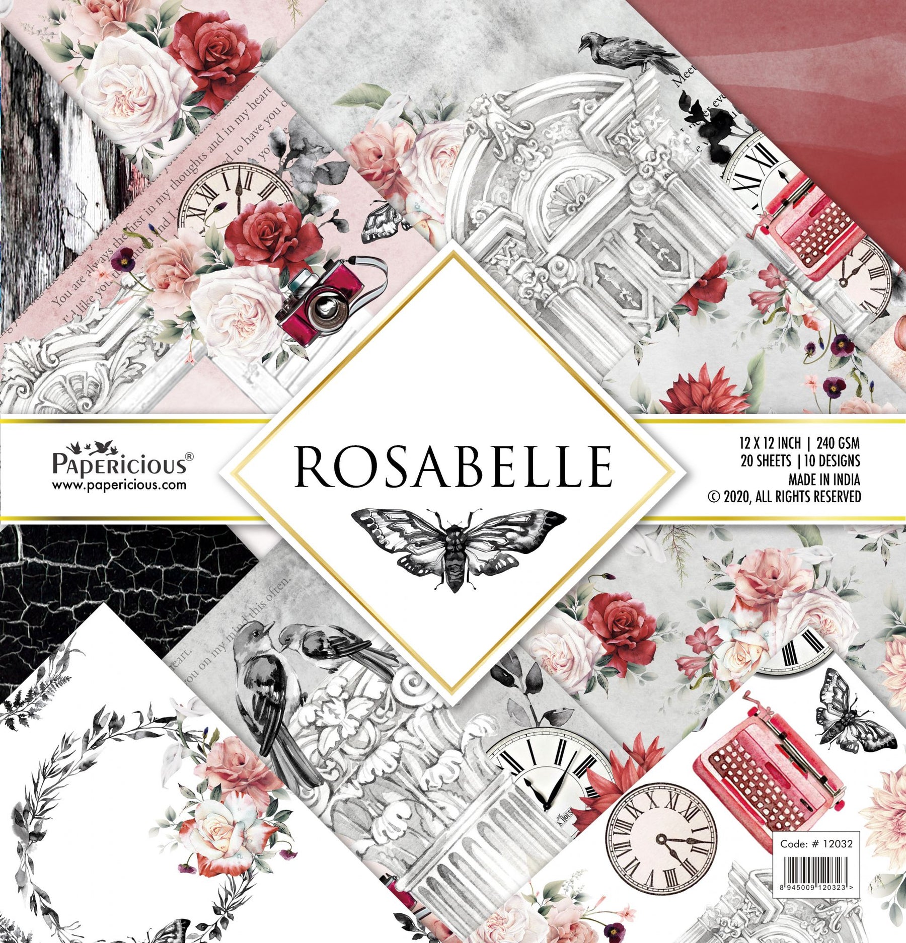 PAPERICIOUS - Rosabelle -  Designer Pattern Printed Scrapbook Papers 12x12 inch  / 20 sheets
