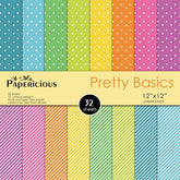 PAPERICIOUS - Pretty Basic -  Designer Pattern Printed Scrapbook Papers  / 32 Sheets