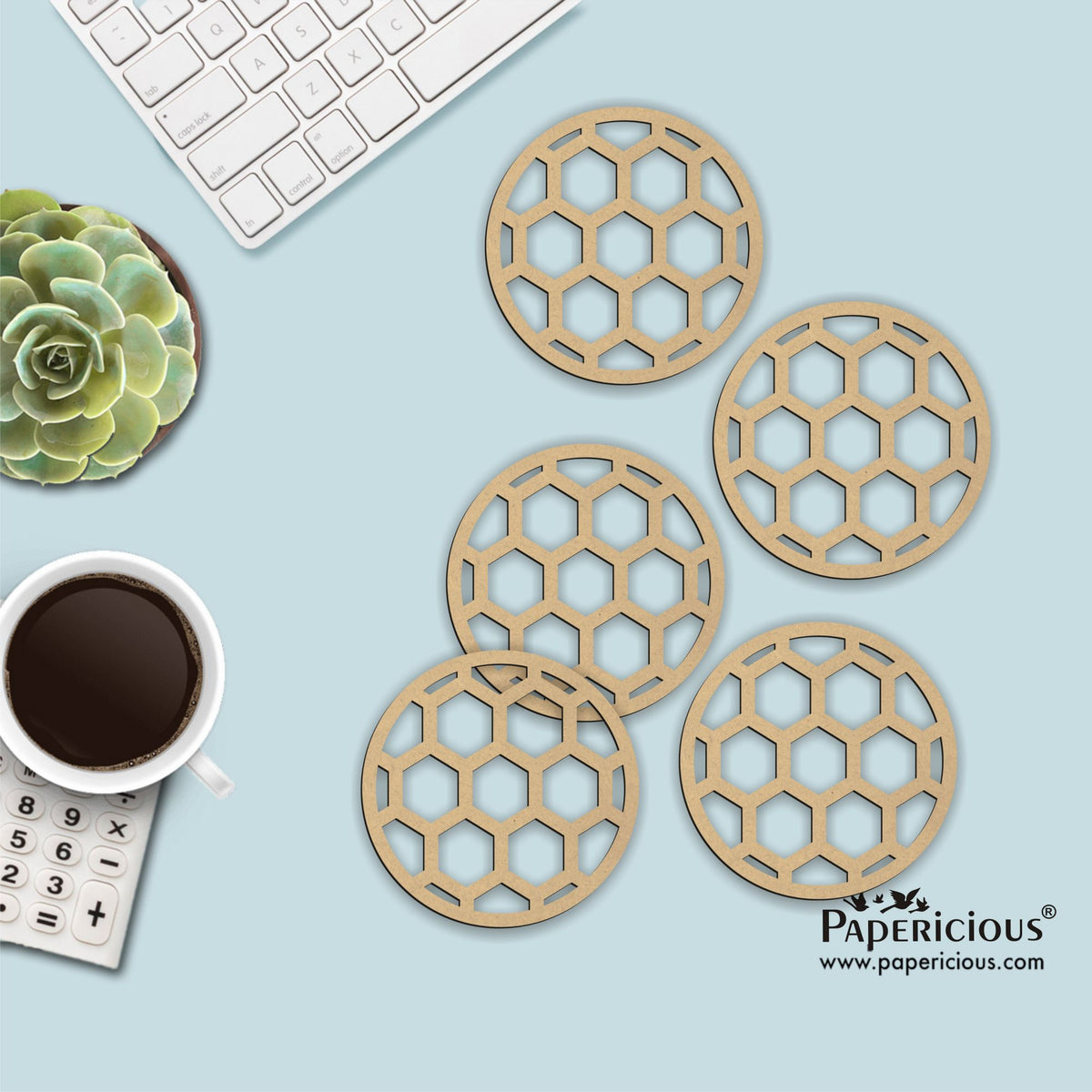 PAPERICIOUS Laser Cut Coasters - Honeycomb - 3.75 x3.75 inch