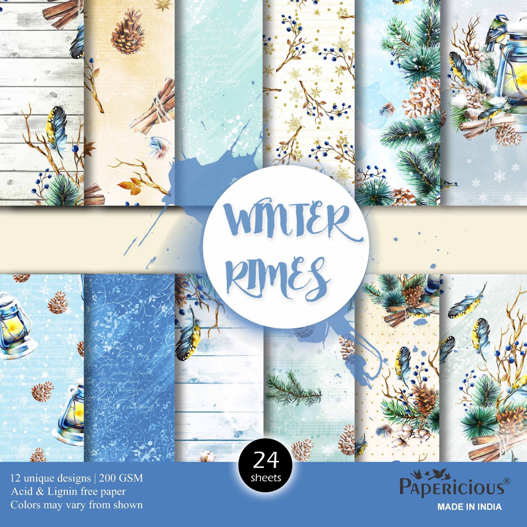 PAPERICIOUS - Winter Rimes-  Designer Pattern Printed Scrapbook Paper / 24 sheets