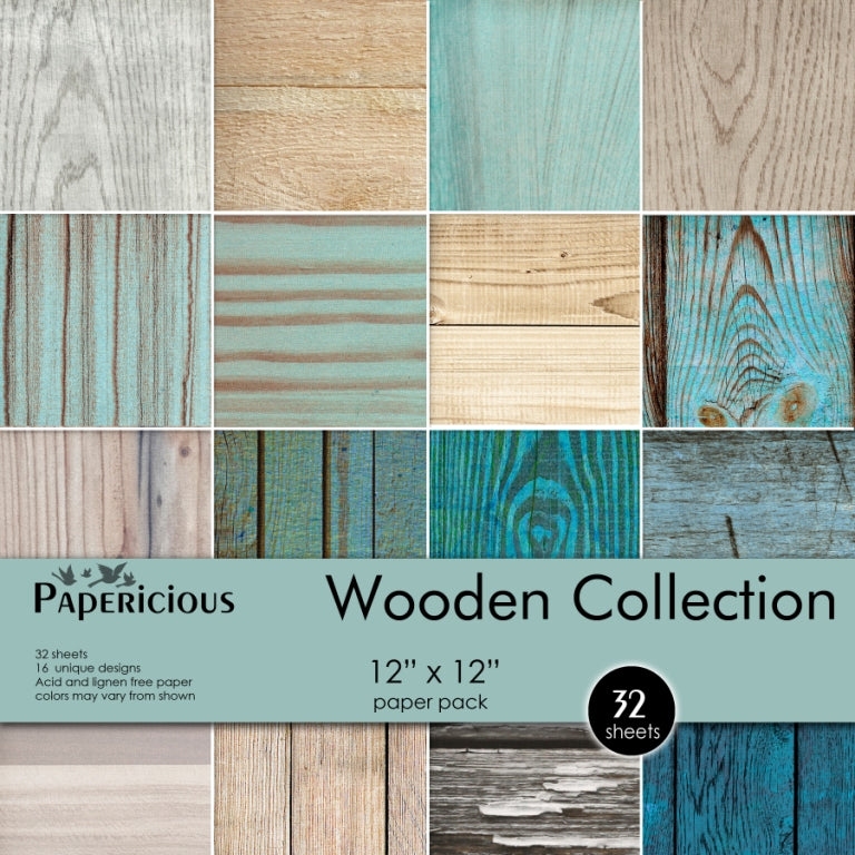 PAPERICIOUS - Wooden -  Designer Pattern Printed Scrapbook Papers 12x12 inch / 32 sheets